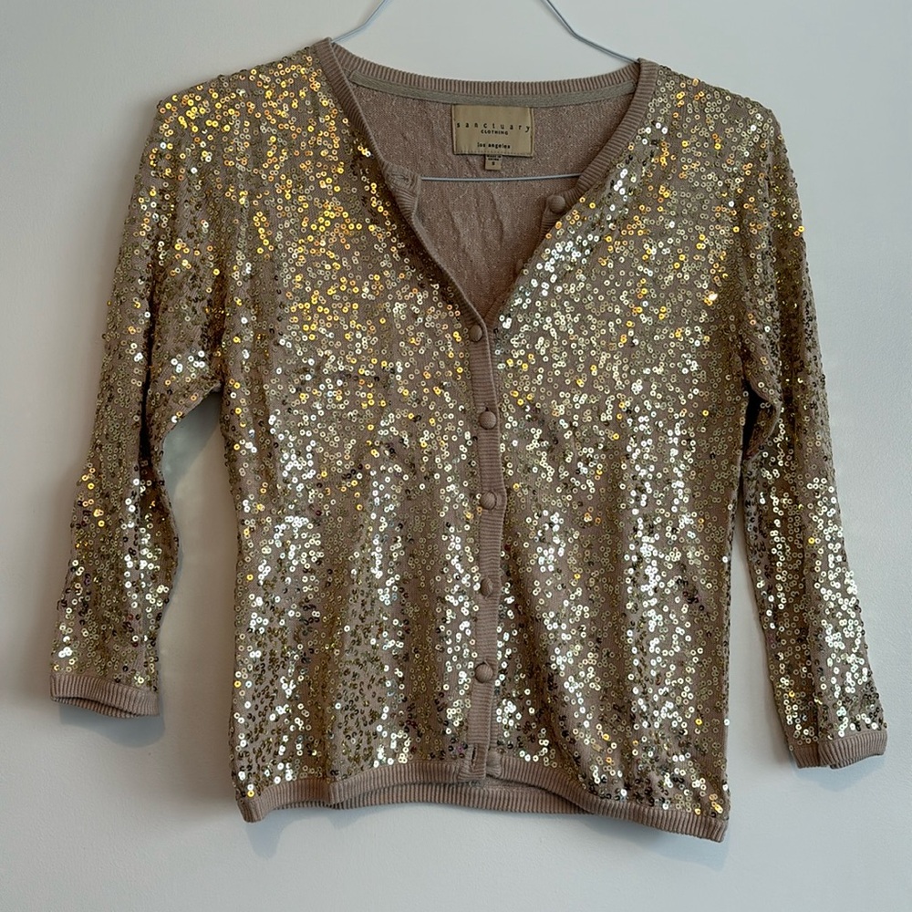 Anthropologie Sequin Embroidered Cardigan Size Small